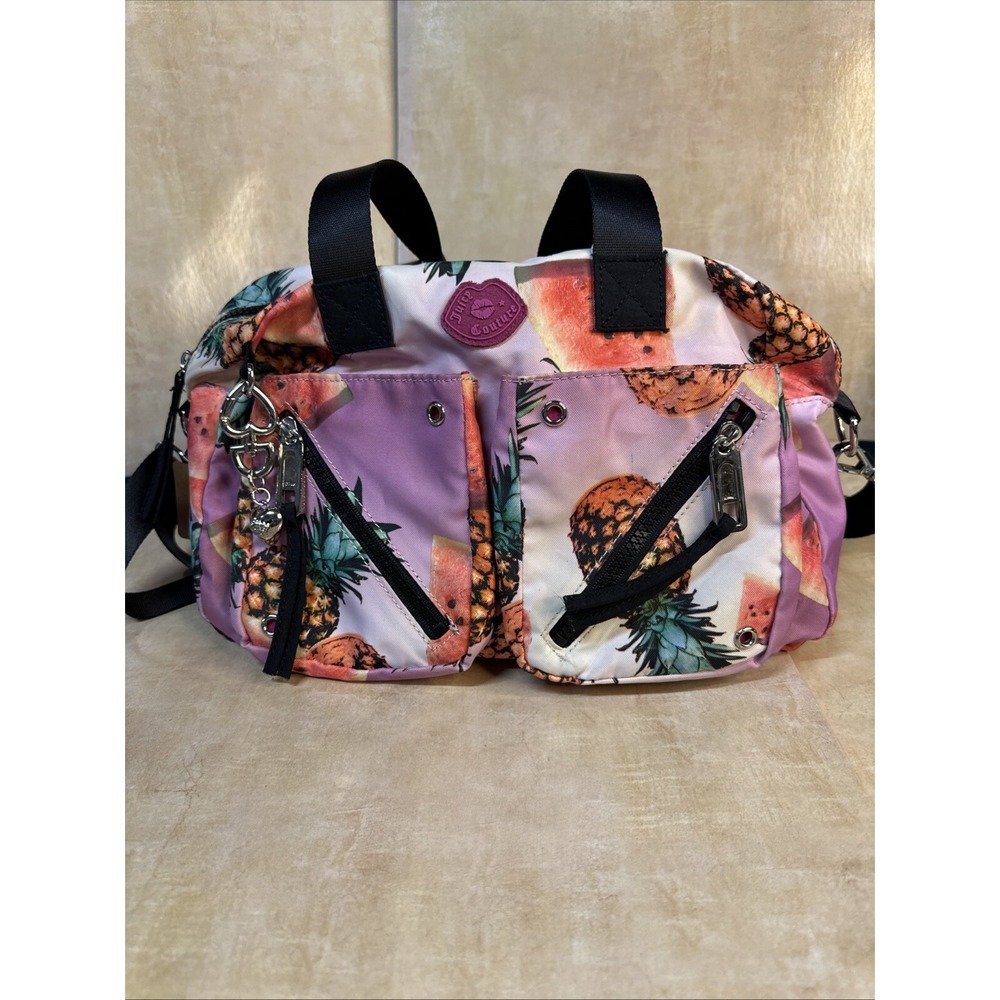 Juicy Couture Duffle Bag Womens Small Purple Pineapple Watermelon Excellent